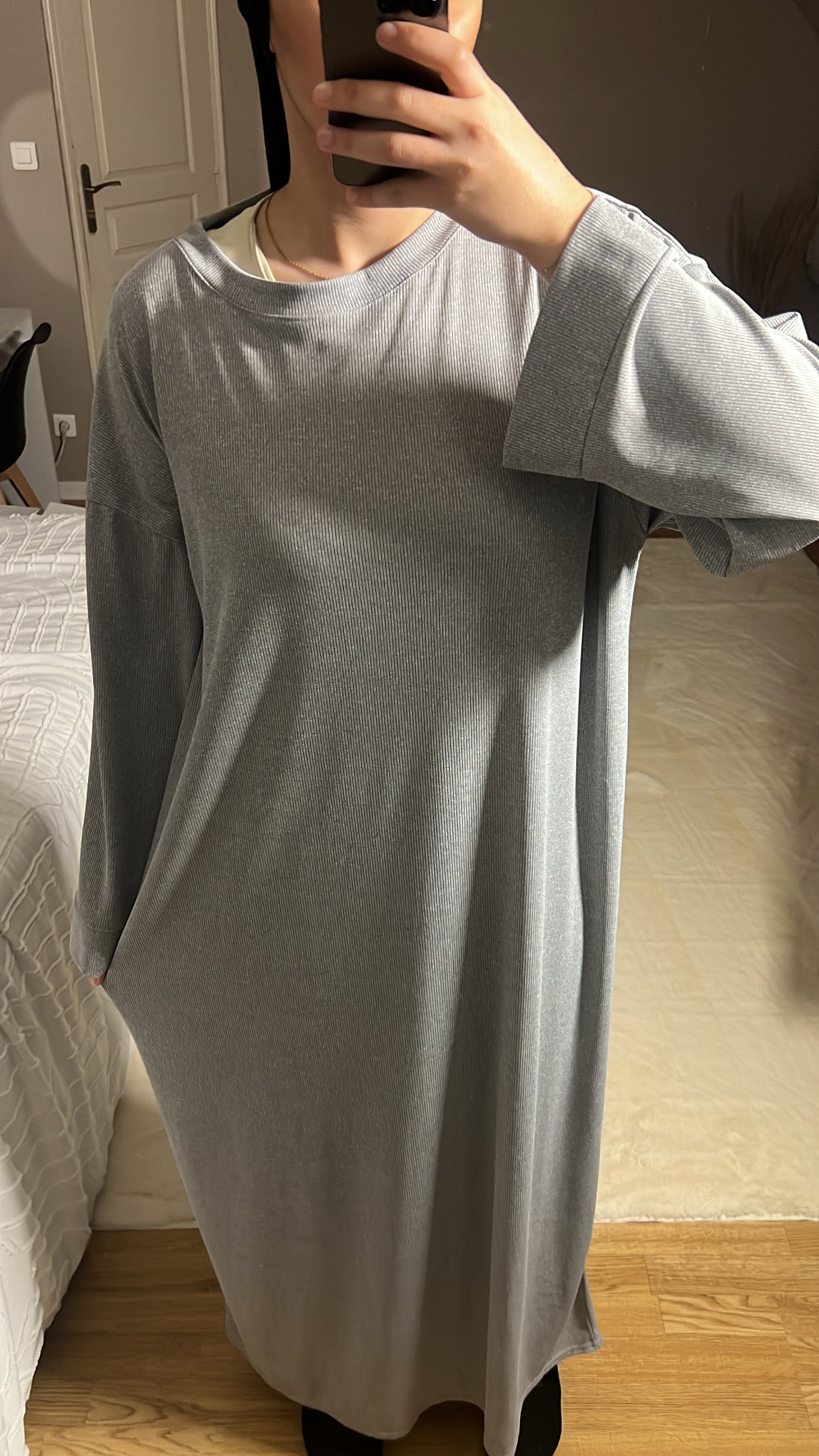 Robe Longue Oversize - Gris Clair